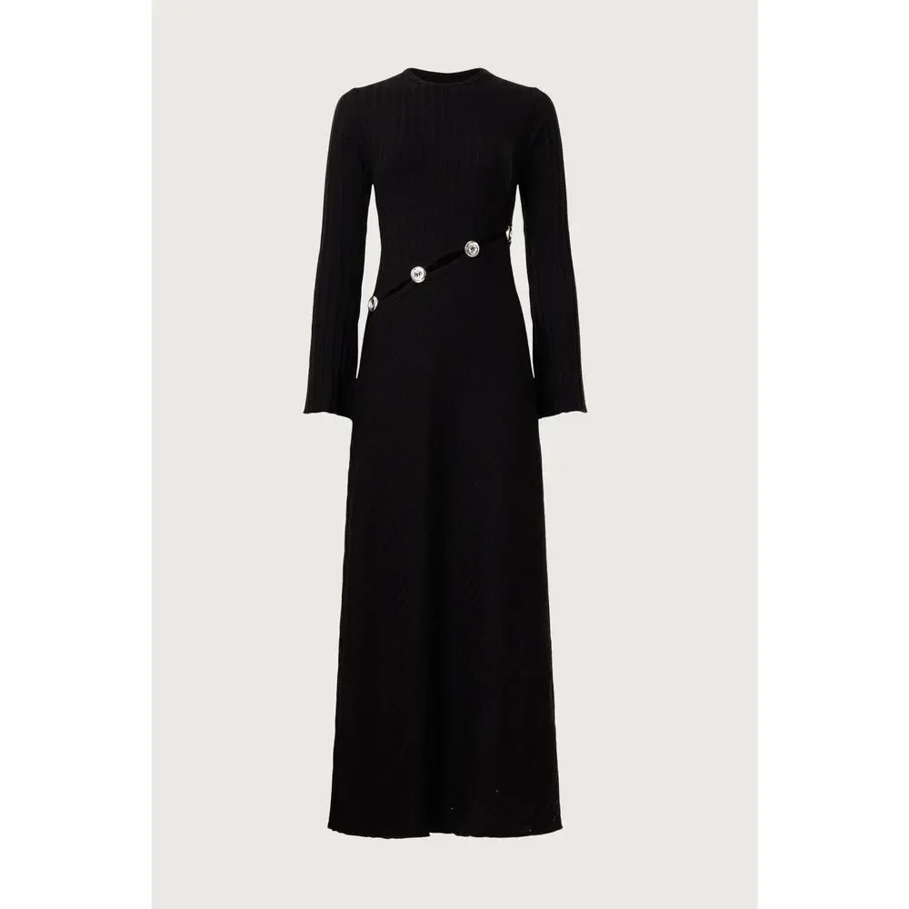 Simon Miller Simm Black Long Sleeve Asymmetric Cut Out Sweater Maxi Dress XL - Picture 5 of 13